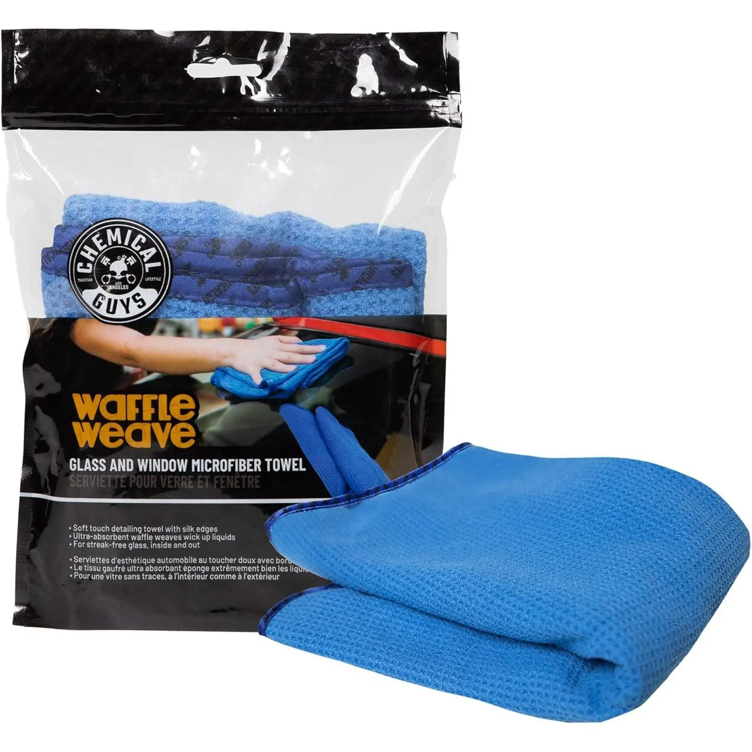 Waffle Weave Glass and Window Microfiber Towel, Light Blue 27" X 16" - Image 3